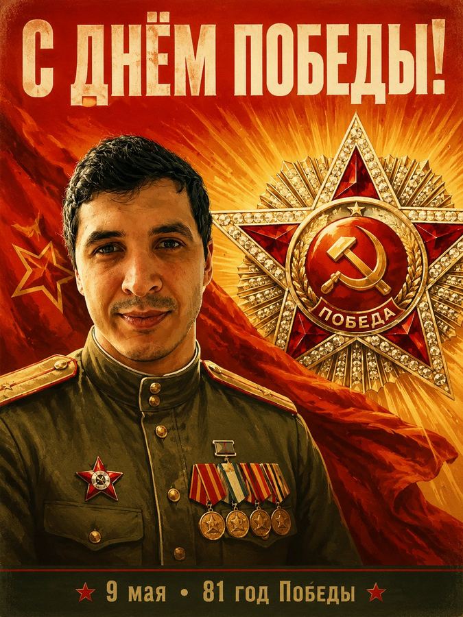Портрет с Орденом «Победа», надпись «С ДНЁМ ПОБЕДЫ!»