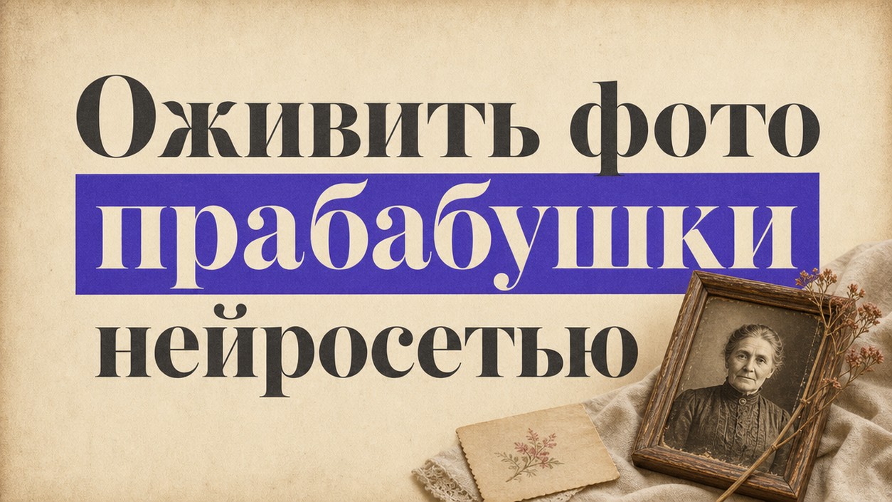 Оживить фото прабабушки нейросетью: реставрация архивного снимка и мягкая анимация лица