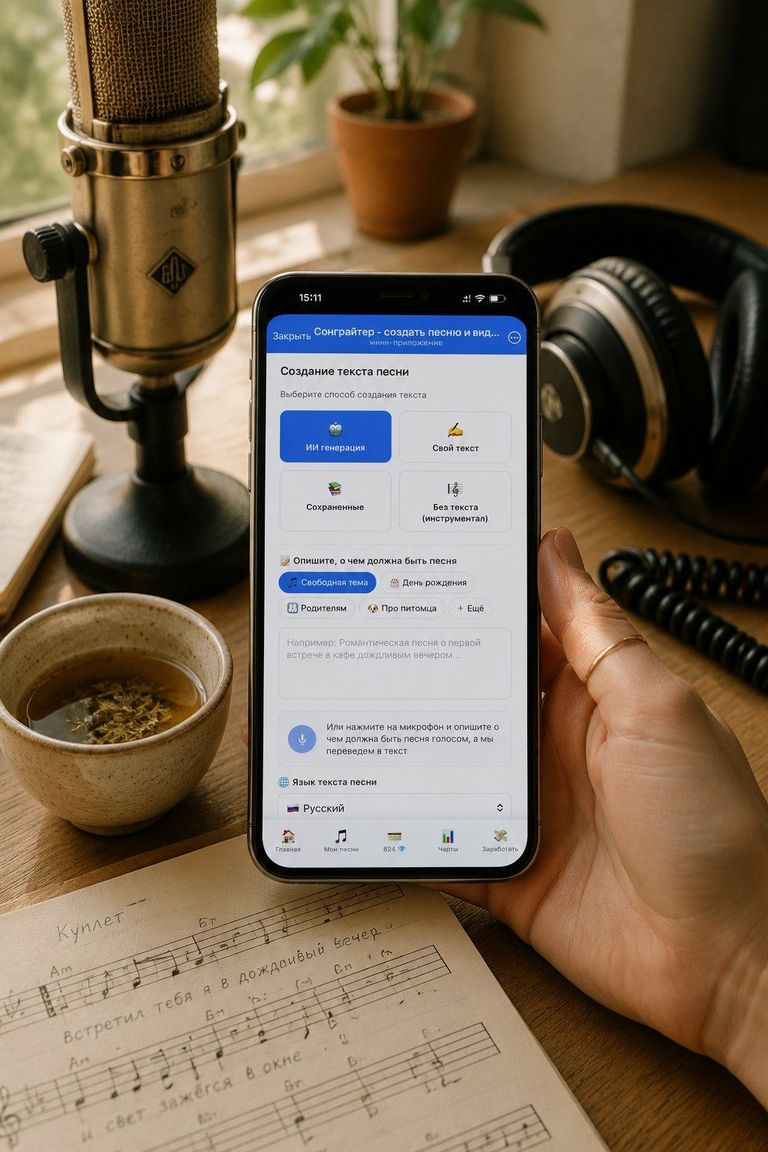 Опции выбора голоса в Сонграйтере: мужской, женский, дуэт, хор и Voice Persona