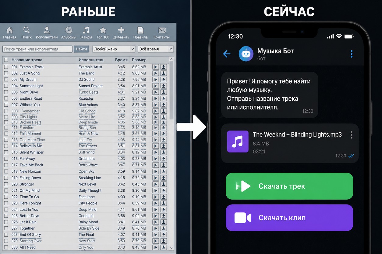 Раньше десктопный софт со списком минусовок, сейчас мобильный чат с двумя кнопками